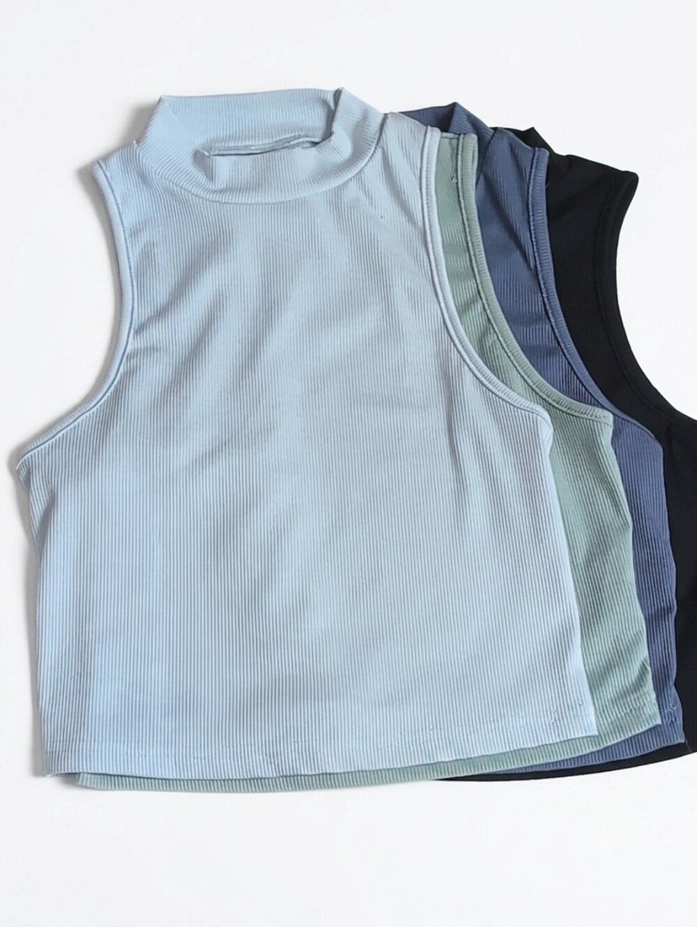 SHEIN Basics Set of 4 Ribbed Mock-Neck Sleeveless Crop Tops Size M
